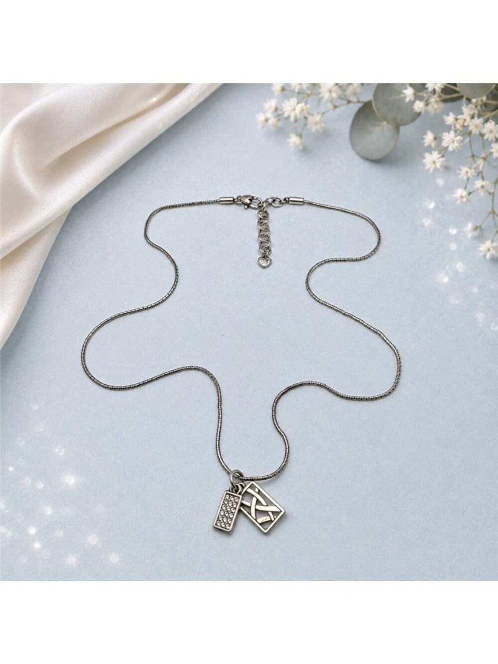 Brighton Double Rectangle Crystal Openwork Pendant Necklace 27" Retired